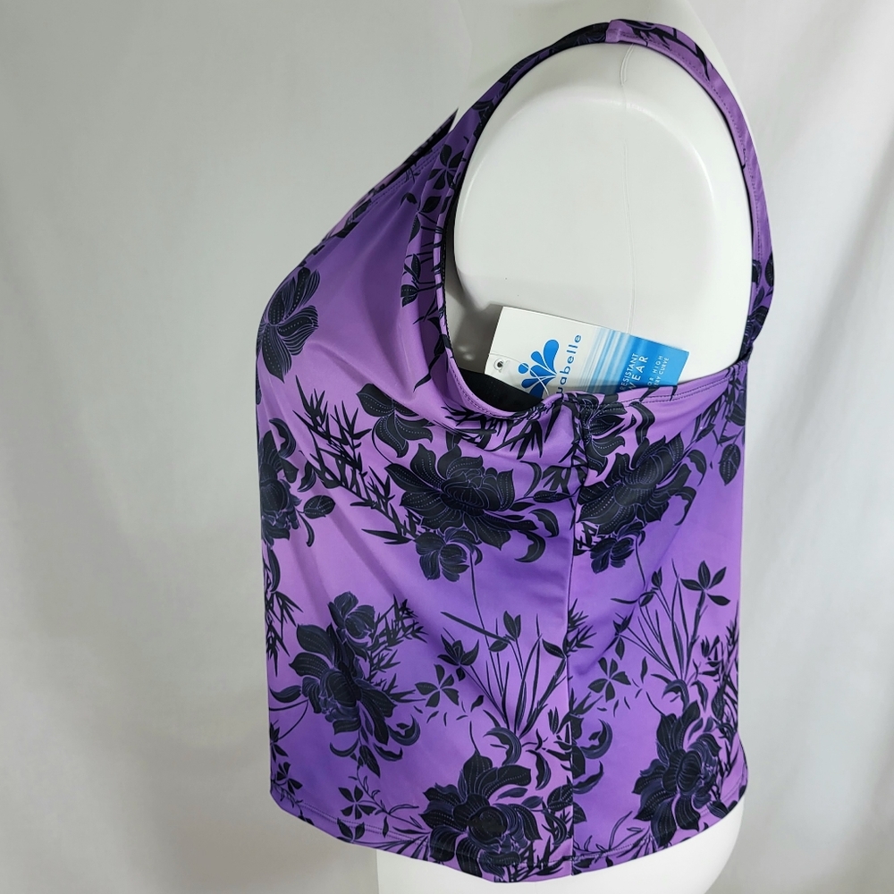 Swimsuits For All Aquabelle Tankini TOP Womens Size 20 Purple Black Floral NWT - Picture 4 of 14